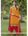Cotton Orange Lace Work Punjabi Suit