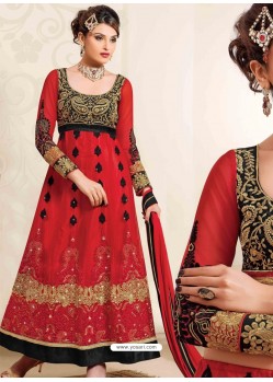 Red And Black Net Anarkali Suit