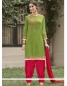 Lace Work Cotton Green Punjabi Suit