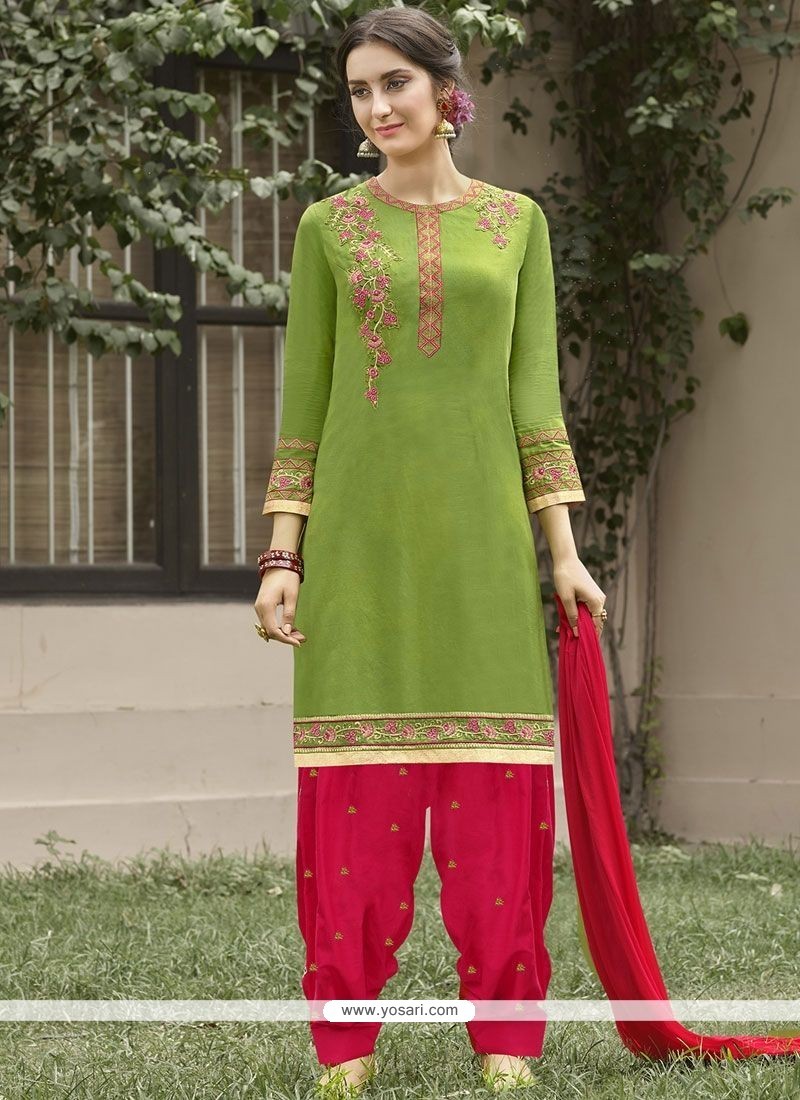 Buy Lace Work Cotton Green Punjabi Suit | Punjabi Patiala Suits