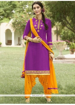 Cotton Purple Lace Work Punjabi Suit
