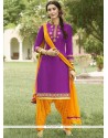 Cotton Purple Lace Work Punjabi Suit