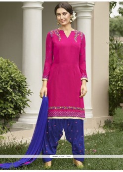Embroidered Work Cotton Hot Pink Punjabi Suit