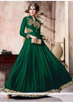 Velvet Green Floor Length Anarkali Suit