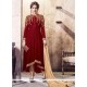 Lace Work Velvet Maroon Pant Style Suit