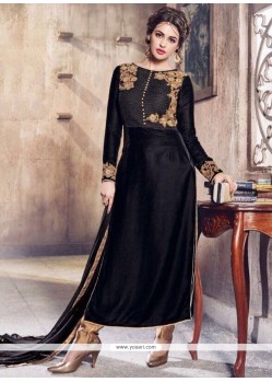 Velvet Black Zari Work Designer Straight Suit