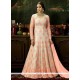 Resham Work Net Pink And White Floor Length Anarkali Suit