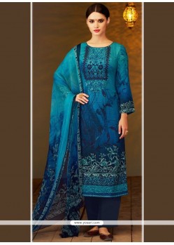 Viscose Blue Designer Straight Suit