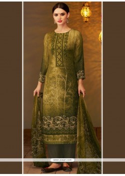 Embroidered Viscose Designer Straight Suit In Green