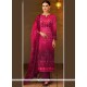 Hot Pink Embroidered Work Viscose Designer Straight Suit