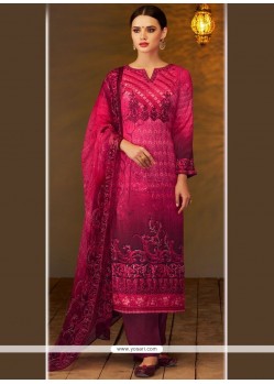 Hot Pink Embroidered Work Viscose Designer Straight Suit