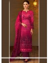 Hot Pink Embroidered Work Viscose Designer Straight Suit