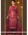 Embroidered Work Magenta Designer Straight Salwar Suit