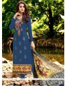 Blue Resham Work Faux Georgette Designer Straight Suit