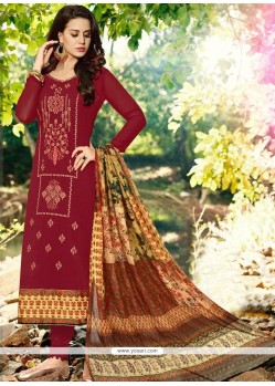 Faux Georgette Maroon Designer Straight Suit