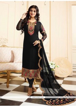 Ayesha Takia Black Faux Georgette Embroidered Work Churidar Designer Suit