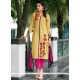 Yellow Embroidered Work Cotton Churidar Suit