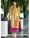 Yellow Embroidered Work Cotton Churidar Suit