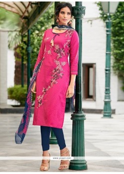 Hot Pink Cotton Churidar Suit