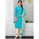 Resham Work Blue Churidar Suit