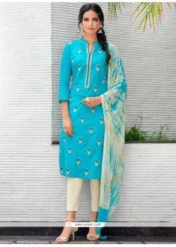 Resham Work Blue Churidar Suit