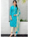 Resham Work Blue Churidar Suit