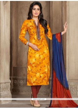 Resham Work Cotton Churidar Suit