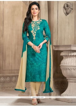 Cotton Blue Resham Work Churidar Suit