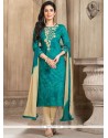 Cotton Blue Resham Work Churidar Suit