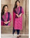 Hot Pink Cotton Churidar Suit