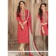 Resham Work Pink Cotton Churidar Suit