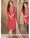 Resham Work Pink Cotton Churidar Suit