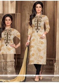 Beige Embroidered Work Churidar Suit