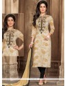 Beige Embroidered Work Churidar Suit