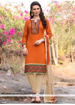 Resham Work Orange Churidar Suit