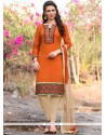 Resham Work Orange Churidar Suit