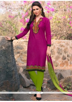 Rani Resham Work Cotton Churidar Suit