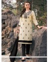 Cream Resham Work Cotton Churidar Suit