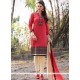 Resham Work Hot Pink Cotton Churidar Suit