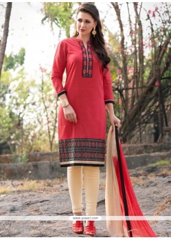 Resham Work Hot Pink Cotton Churidar Suit