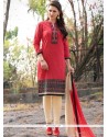 Resham Work Hot Pink Cotton Churidar Suit