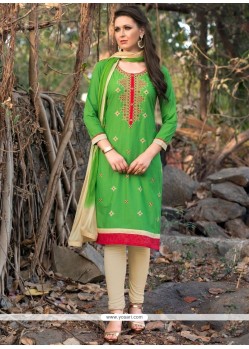 Embroidered Work Green Churidar Suit