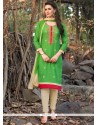 Embroidered Work Green Churidar Suit