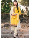 Cotton Yellow Resham Work Churidar Suit