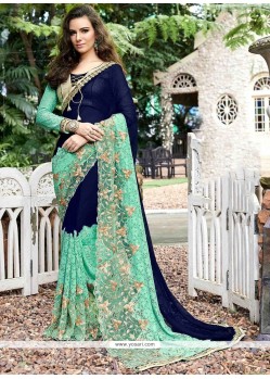 Faux Georgette Blue Classic Designer Saree