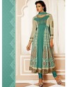 Cream And Green Georgette Churidar Suit