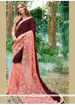 Faux Georgette Brown And Pink Saree