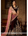 Wine Resham Work Velvet A Line Lehenga Choli