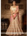 Lace Work Beige And Pink Banglori Silk A Line Lehenga Choli