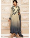 Grey And White Georgette Churidar Suit